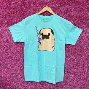 Kawaii Pug the Thug Butterfly Knife Doggo Black Matter Tee L